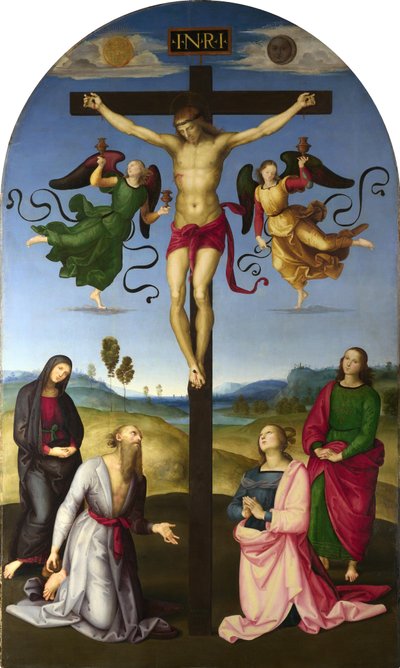 Der gekreuzigte Christus mit der Jungfrau Maria, Heiligen und Engeln (Die Mond-Kreuzigung) von Raffaello Sanzio Raphael